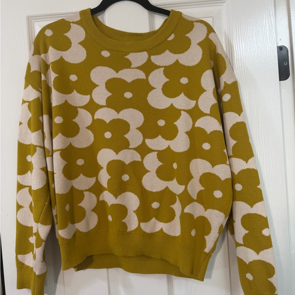 Floral Patterned Sweater - Mustard and Cream - Picture 1 of 8